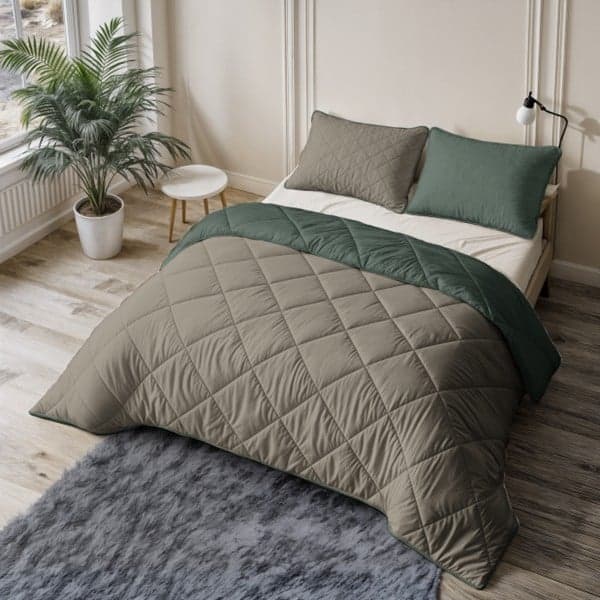 Lazy Dekbed Groen - Taupe 140 x 200 cm